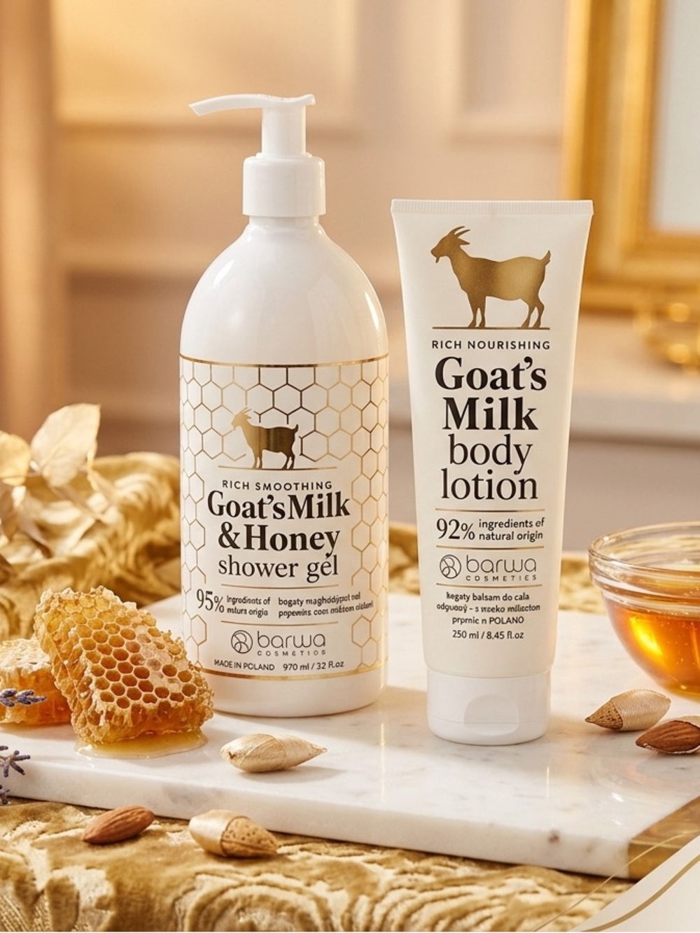 Shower 

NEW Barwa Goat's Milk Set: Shower Gel (970ml) + Body Cream (250ml)